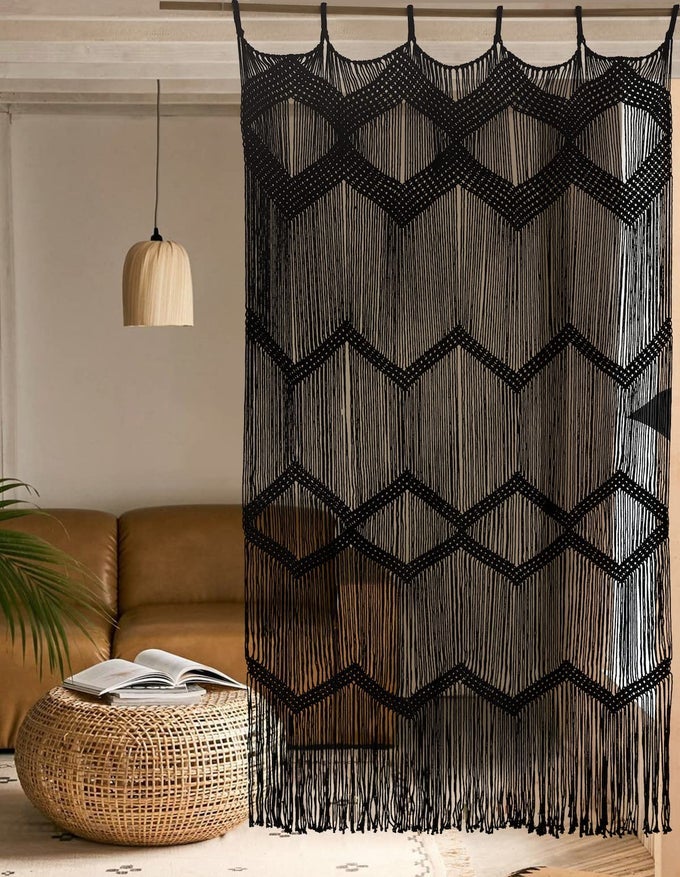 MACRAME CURTAIN BLACK BOHO WINDOW MACRAME DOORWAY CURTAIN MACRAME WALL DECOR BEDROOM HEADBOARD DECOR42 WX76 H