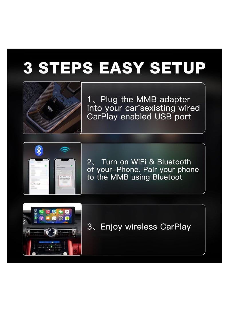 محول CarPlay اللاسلكي المحدث 2024 - تحويل CarPlay السلكي إلى لاسلكي، يدعم التحديثات عبر الإنترنت، بدون تأخير، التوصيل والتشغيل لجميع مركبات CarPlay السلكية المصنعية. - Image 4