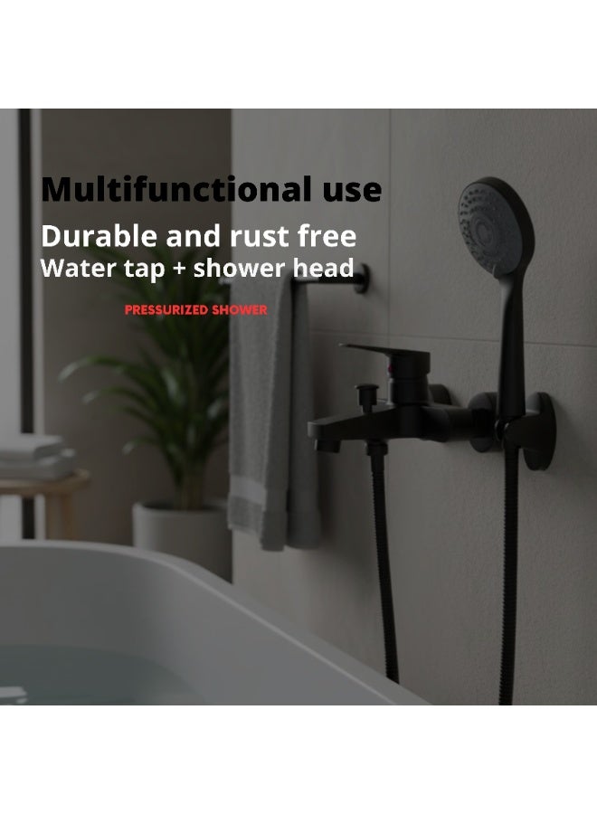 Black Shower head, Wall-Mounted Shower Mixer with Handheld Shower Set – Bath Shower Mixer with Handheld, Rust-Resistant and Easy to Install – Ideal for Homes and Hotels, 1-Set Bathroom Shower Head Set Shower Faucet Set (faucet+ water pipe+ shower head) - Image 2
