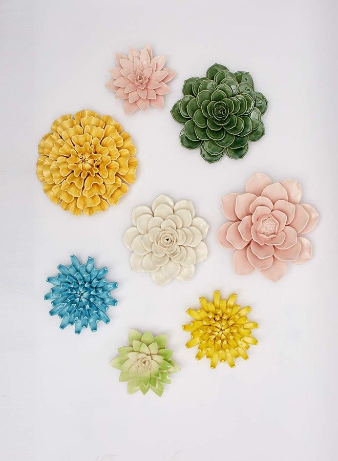 SEINHIJO Ceramic Flower Wall Decor 3D Wall Art Sculpture Modern Art Gift for Bedroom Living Room Home Office Yellow 5.1 Inch - Image 3