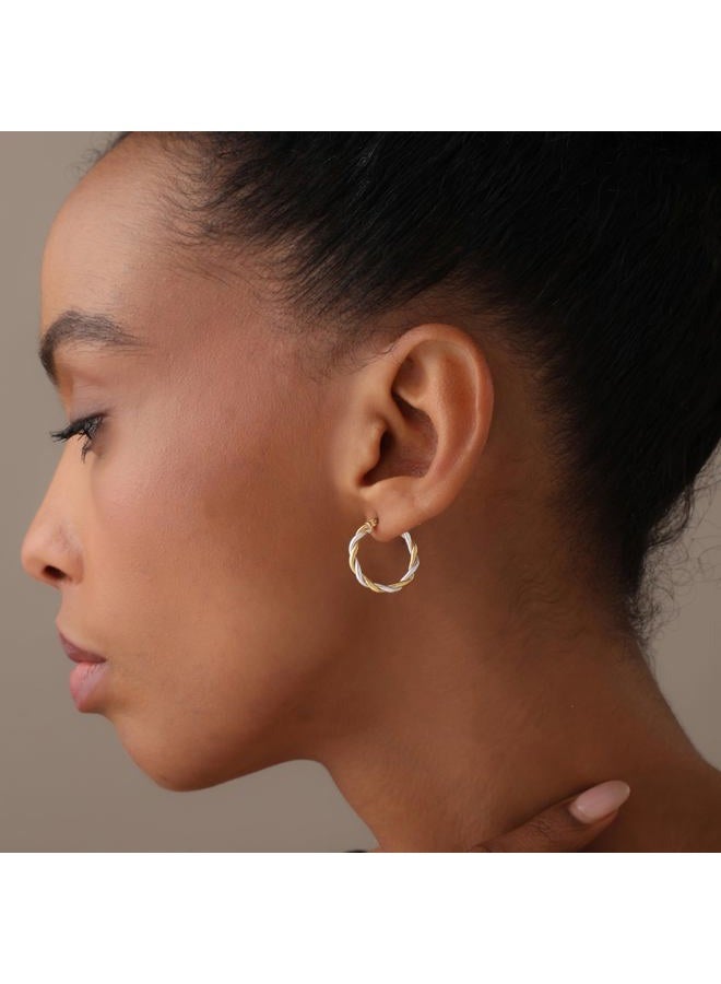 LeCalla 925 Sterling Silver Hoop Earrings for Women Teen | Two-Tone Twisted Round Click-Top Hoop Earring 20MM - Image 2