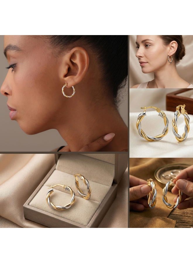 LeCalla 925 Sterling Silver Hoop Earrings for Women Teen | Two-Tone Twisted Round Click-Top Hoop Earring 20MM - Image 4