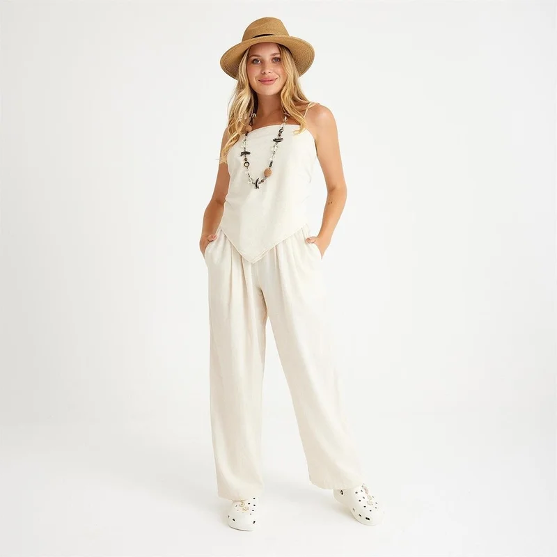 Miespiga 100% Cotton Woven Strap Tie Back Blouse-Pants 2-Piece Set