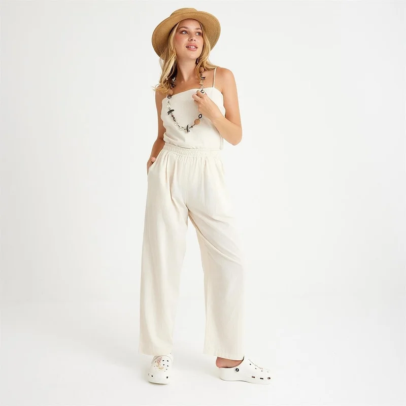 Miespiga 100% Cotton Woven Strap Tie Back Blouse-Pants 2-Piece Set