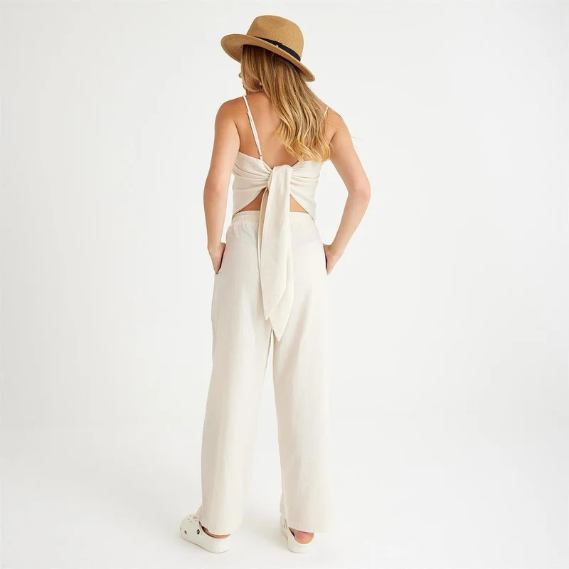 Miespiga 100% Cotton Woven Strap Tie Back Blouse-Pants 2-Piece Set
