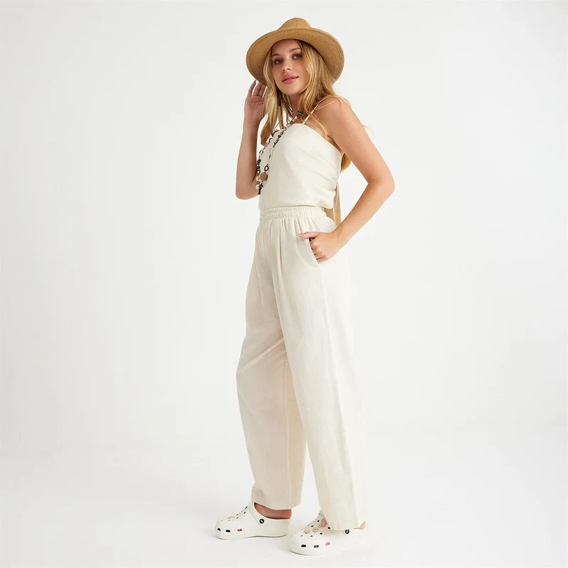 Miespiga 100% Cotton Woven Strap Tie Back Blouse-Pants 2-Piece Set