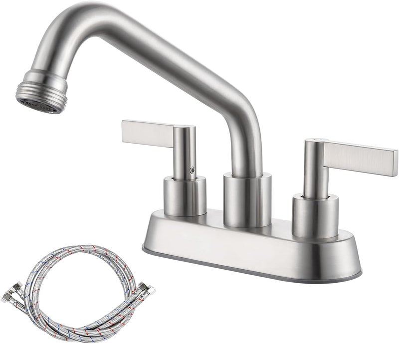 KroBer 4 Inch Centerset Laundry Faucet, 2 or 3 Hole Deck Mount, Brushed Nickel Utility Sink Faucet with 360° Swivel Spout and 3/4'' Thread End Garden Hose Adapter - Image 1