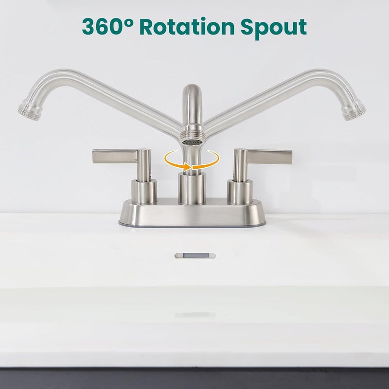 KroBer 4 Inch Centerset Laundry Faucet, 2 or 3 Hole Deck Mount, Brushed Nickel Utility Sink Faucet with 360° Swivel Spout and 3/4'' Thread End Garden Hose Adapter - Image 5