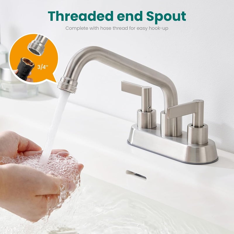 KroBer 4 Inch Centerset Laundry Faucet, 2 or 3 Hole Deck Mount, Brushed Nickel Utility Sink Faucet with 360° Swivel Spout and 3/4'' Thread End Garden Hose Adapter - Image 4