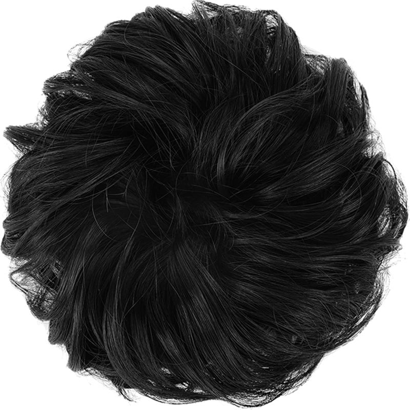 FESHFEN Messy Bun Hair Piece - Wavy Synthetic Chignon Scrunchies for Instant Volume, Elastic Bun Ponytail Hair Extensions Thick Hairpieces for Women, Natural Black 1.50 oz - Image 2