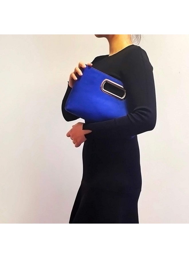 JNB Top Handle Faux Suede Clutch Royal Blue - Image 5