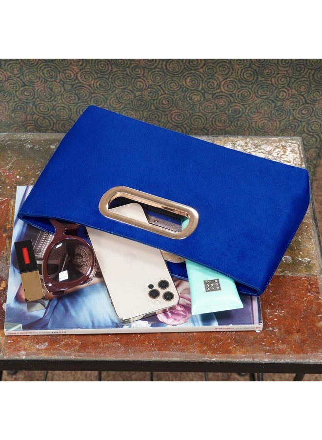 JNB Top Handle Faux Suede Clutch Royal Blue - Image 3