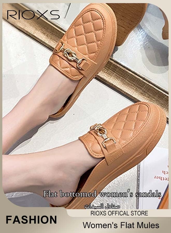 ريوكس شبشب نسائي مسطح مغلق من الأمام صنادل متماسكة موضة سهل الارتداء على البغال المفتوحة من الخلف أحذية بدون ظهر  - Image 2