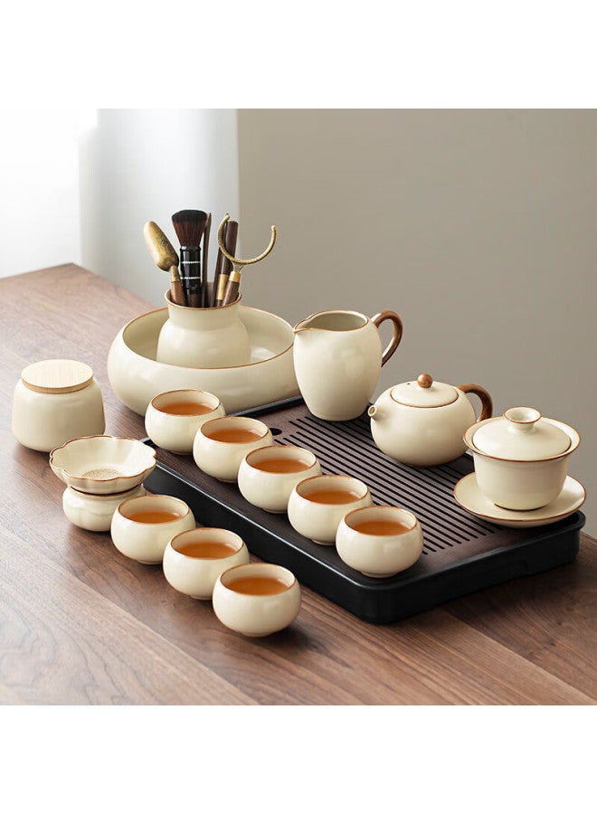 Tangfeng Ru Kiln Tea Set With Tea Tray, Kung Fu Tea Set, Chinese-style Home Ceramic Tea Brewing Pot, Gaiwan And Teacup Set - Image 1