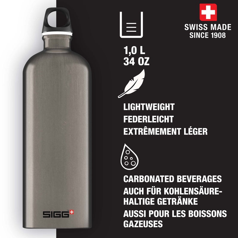 SIGG - Aluminum Water Bottle - Traveller Smoked Pearl - With Screw Cap - Leakproof  Lightweight  BPA Free - 34 Oz Grey - Image 3