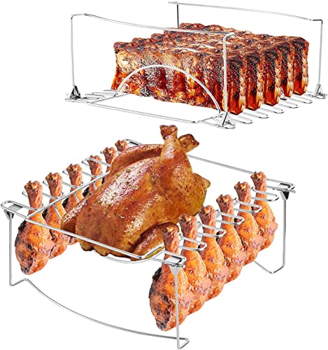 RTT 3-in-1 Rib Rack for Smoking & Chicken Leg Rack for Grill - Holds 6 Large Ribs, 12 Chicken Leg Wing, 1 Whole Chicken - Premium Foldable Space-Saving Chicken Drumstick Rib Racks for Grilling & Smoking - Image 1