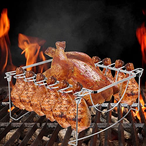 RTT 3-in-1 Rib Rack for Smoking & Chicken Leg Rack for Grill - Holds 6 Large Ribs, 12 Chicken Leg Wing, 1 Whole Chicken - Premium Foldable Space-Saving Chicken Drumstick Rib Racks for Grilling & Smoking - Image 4