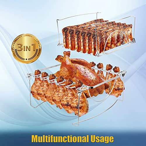 RTT 3-in-1 Rib Rack for Smoking & Chicken Leg Rack for Grill - Holds 6 Large Ribs, 12 Chicken Leg Wing, 1 Whole Chicken - Premium Foldable Space-Saving Chicken Drumstick Rib Racks for Grilling & Smoking - Image 3