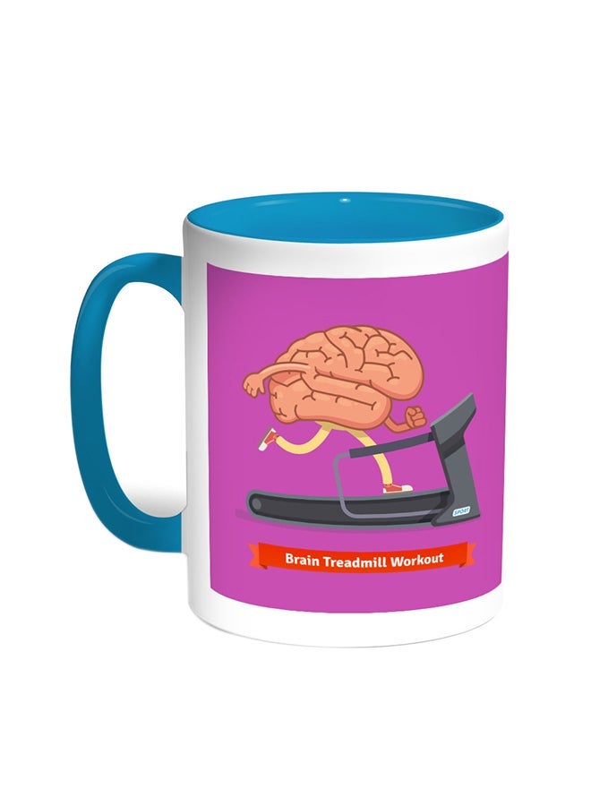 Brain Treadmill Workout Printed Coffee Mug Turquoise/White 11ounce