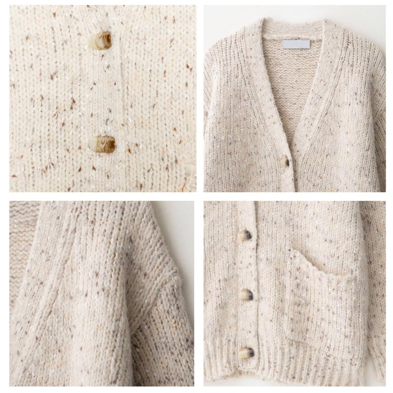 Xunger Women's Oversized Retro Polka Dot Knit Cardigan Soft Loose-Fit Long Sleeve Open Front Coat with Pockets(1120-Beige-M-RD) - Image 5