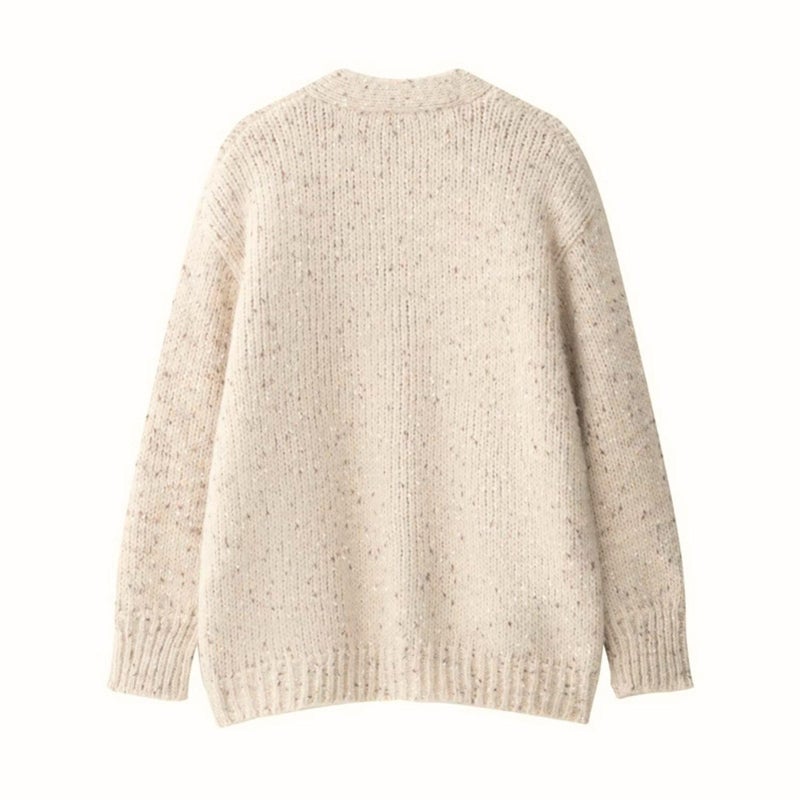 Xunger Women's Oversized Retro Polka Dot Knit Cardigan Soft Loose-Fit Long Sleeve Open Front Coat with Pockets(1120-Beige-M-RD) - Image 4