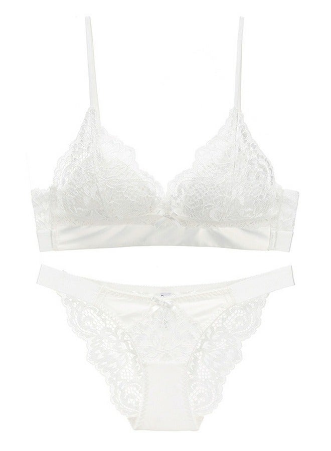 Loquat Breathable Triangle Thin Cup Lace Bra And Panty Set White 