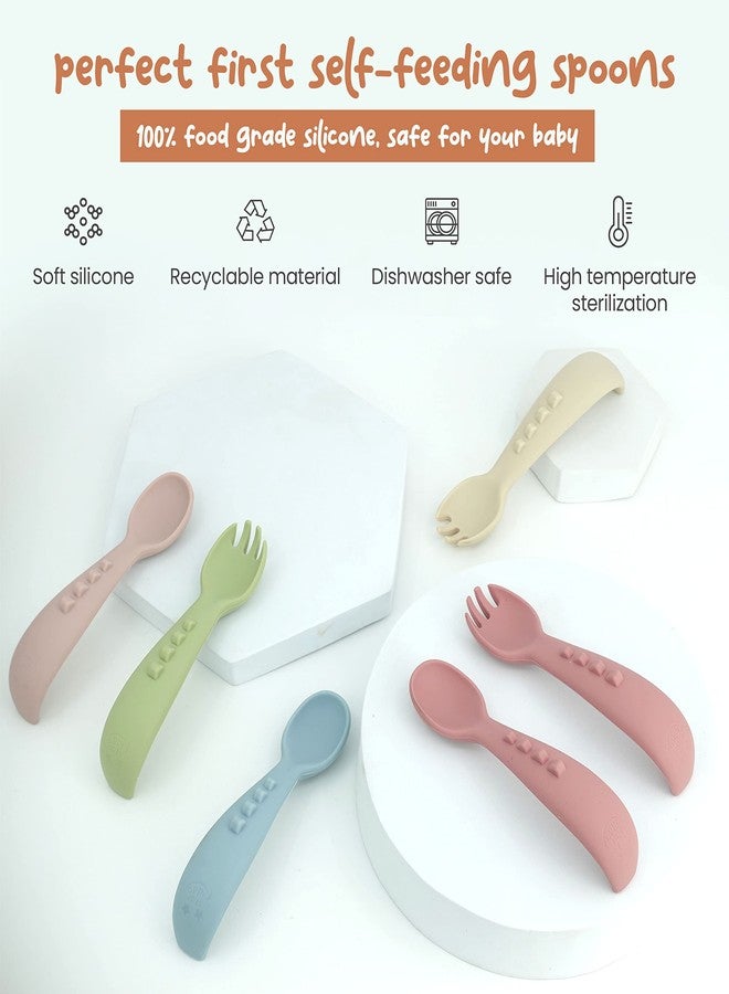 StarKiddo® Soft Silicone Spoon and Fork Set | Silicone Baby Cutlery| Baby Feeding Spoon and Fork| Training Feeding for Kids and Toddlers| BPA Free| Food Grade| Dishwasher Safe (Beige) - Image 3