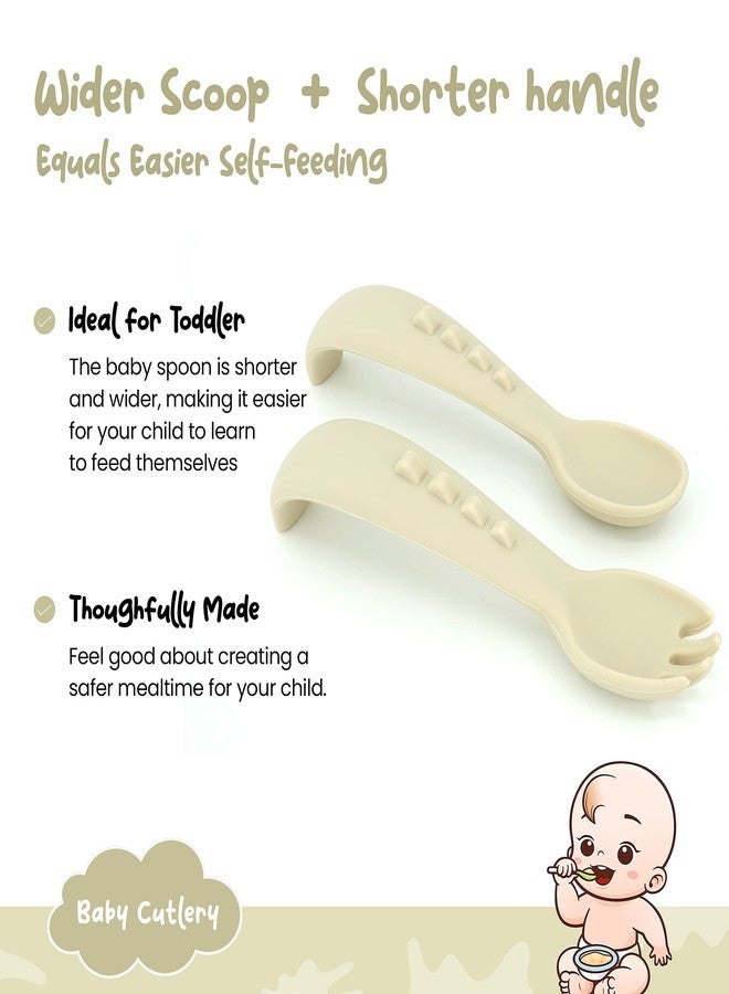 StarKiddo® Soft Silicone Spoon and Fork Set | Silicone Baby Cutlery| Baby Feeding Spoon and Fork| Training Feeding for Kids and Toddlers| BPA Free| Food Grade| Dishwasher Safe (Beige) - Image 2