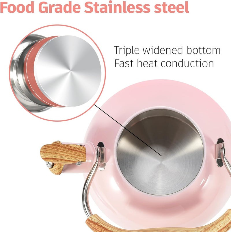 foedo Tea Kettle,Whistling Tea Kettle Stovetop 2.6 Quart, Tea Pots for Stove Top Food Grade Stainless Steel,Wood Pattern Handle(Pink),With Anti Scald Towel - Image 5