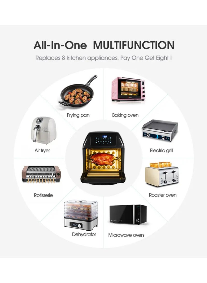 SLIVERS CRIEST - 15L, 6-in-1 Versatility Stainless Steel Toaster Small Kitchen Appliances Built-In Digital Air Fryer Oven With Visible Window - Image 1