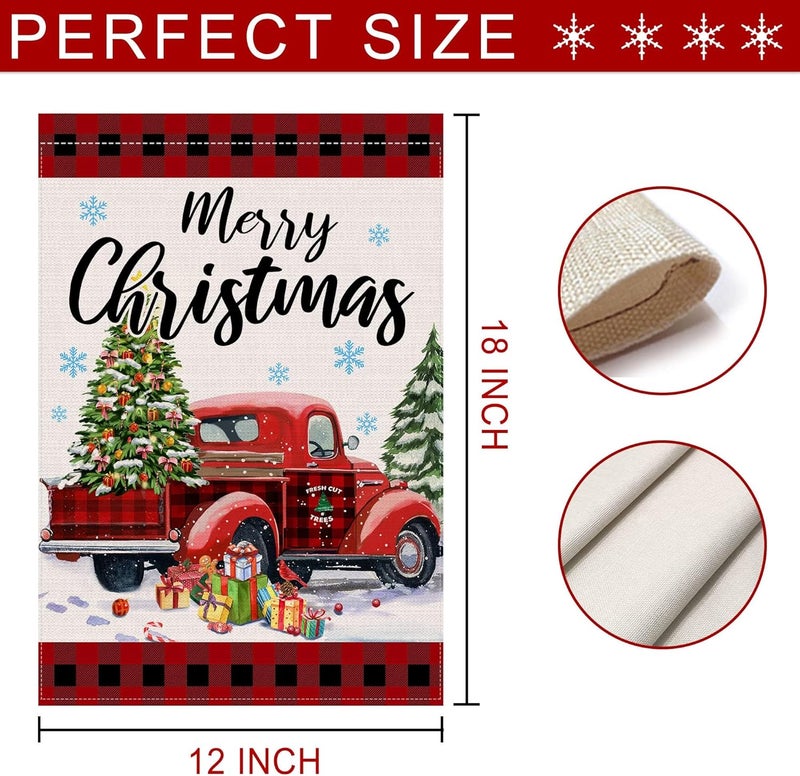 Hexagram Christmas Flag 12 x 18 Double Sided, Merry Christmas Garden Flag Red Truck Buffalo Plaid Yard Flags for Outside Home Decor Outdoor - Image 2