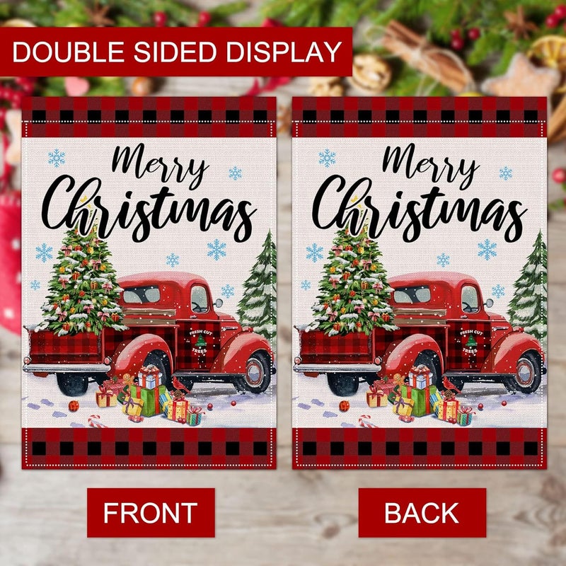 Hexagram Christmas Flag 12 x 18 Double Sided, Merry Christmas Garden Flag Red Truck Buffalo Plaid Yard Flags for Outside Home Decor Outdoor - Image 3