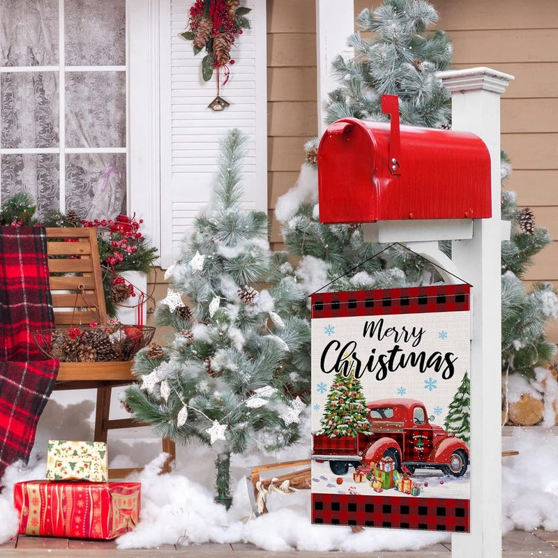 Hexagram Christmas Flag 12 x 18 Double Sided, Merry Christmas Garden Flag Red Truck Buffalo Plaid Yard Flags for Outside Home Decor Outdoor - Image 5