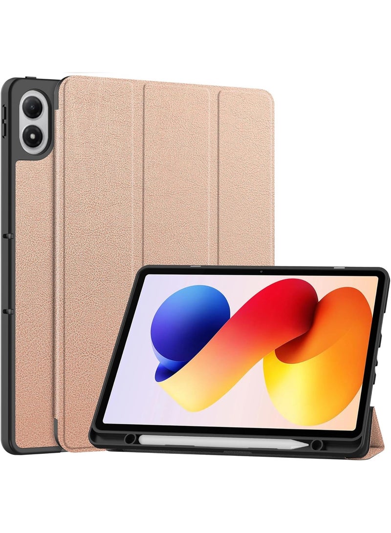 Case Compatible with Xiaomi Redmi Pad 2 Pro 12.1 inch 2025 Tablet, Tri-Fold PU Leather Case with Auto Wake/Sleep, Soft TPU Back Shockproof Cover Built-in Pen Holder (Rose Gold) - Image 1