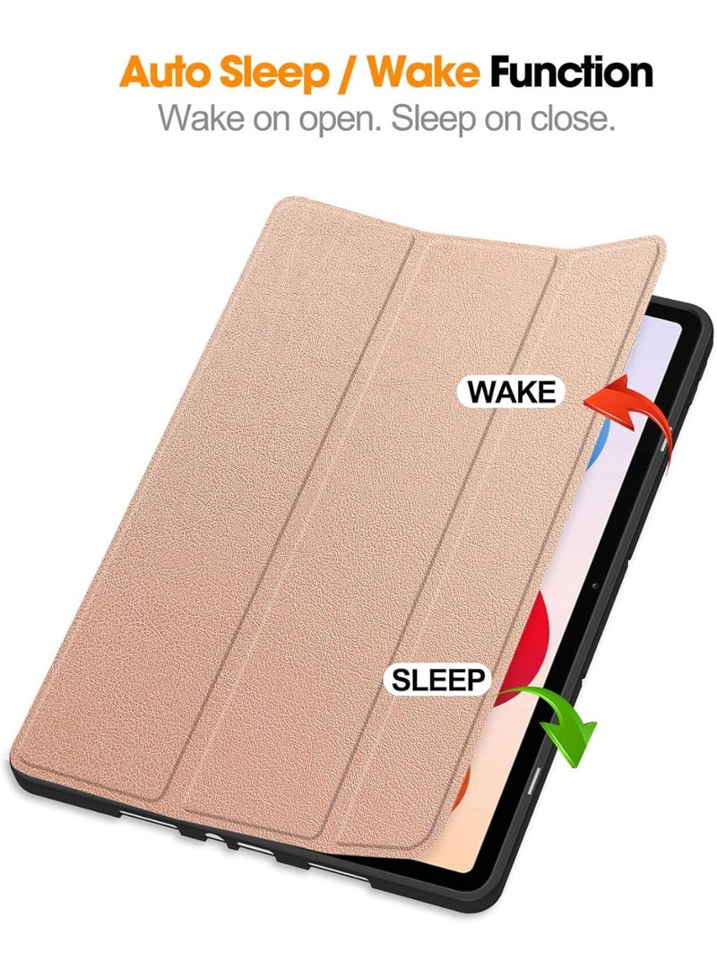Case Compatible with Xiaomi Redmi Pad 2 Pro 12.1 inch 2025 Tablet, Tri-Fold PU Leather Case with Auto Wake/Sleep, Soft TPU Back Shockproof Cover Built-in Pen Holder (Rose Gold) - Image 2