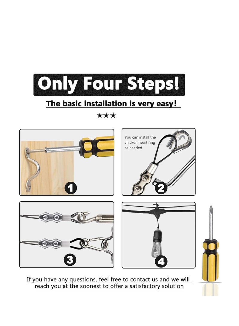 SYOSI طقم تعليق أضواء خيط مصنوع من سلك ستانلس ستيل 304 بطول 250 قدم مع دعامات وخطاطيف لإضاءة الفناء الخارجي والحديقة - Image 5
