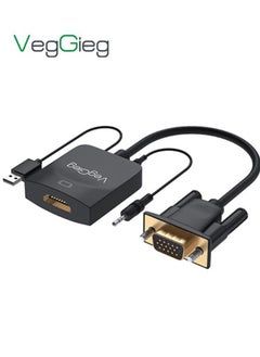 VGA to HDMI Adapter for Connecting Traditional VGA Interface Laptop PC to HDMI Monitor or Projector 1080P with 3.5mm Audio Lead and Power Supply Port