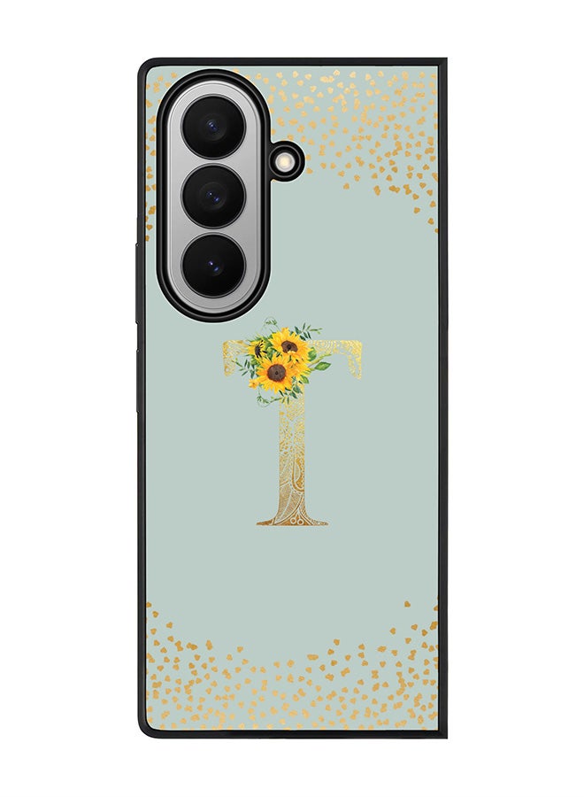 Stylizedd For Samsung Galaxy Z Fold7 Case,Slim fit Camera Protection, Shockproof Thin Phone cover  - Custom Floral Monogram - T  (Light Grey )