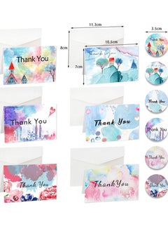 KASTWAVE Thank You Cards Pack, 12 Pack Watercolor Thank You Greeting Cards Gift Cards with 12 Stickers and 12 Envelopes for All Graduation, Weddings, Occasion Birthdays Baby Showers Teachers and Wedding  - Image 1