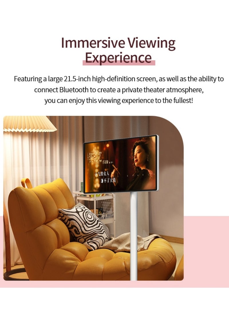 FlashHawk - 21.5-Inch Portable TV with Adjustable Floor Touch Screen Smart TV | 6G RAM+128G Storage, 6000aMh Battery 8H Video Play Time, White - Image 1