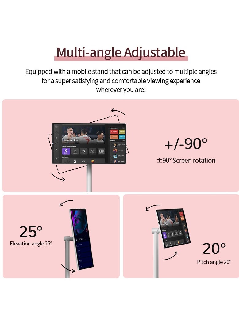 FlashHawk 21.5-Inch Portable TV with Adjustable Floor Touch Screen Smart TV | 6G RAM+128G Storage, 6000aMh Battery 8H Video Play Time, White  - Image 5