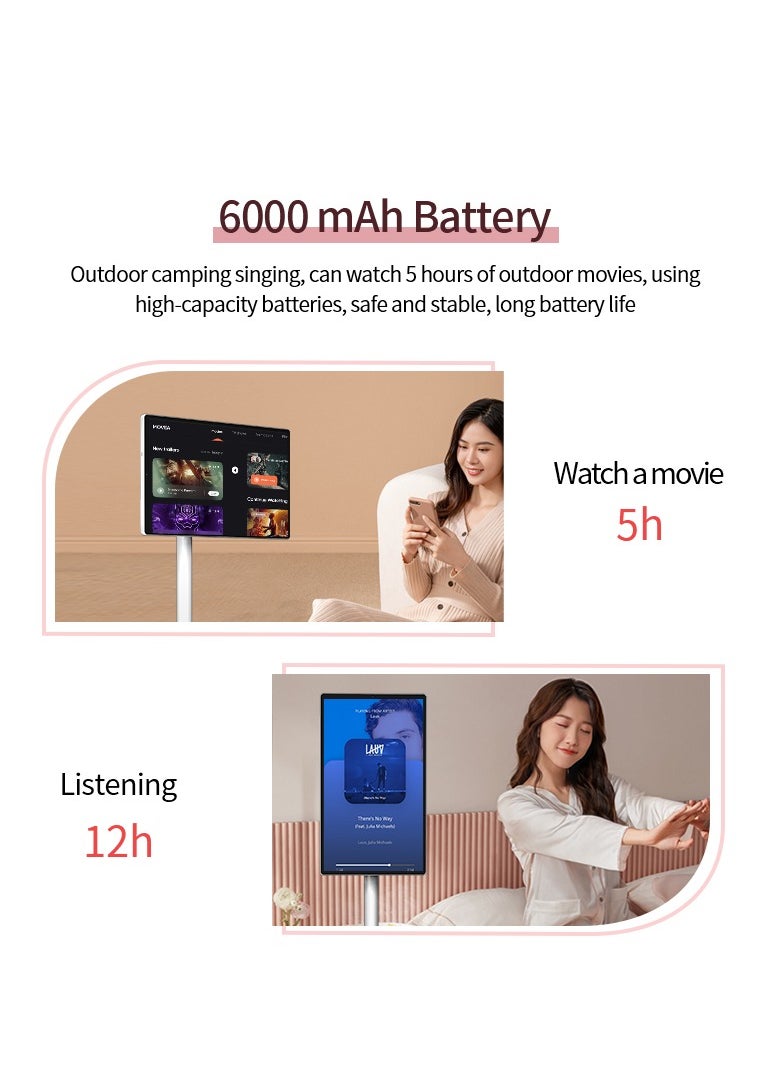 FlashHawk 21.5-Inch Portable TV with Adjustable Floor Touch Screen Smart TV | 6G RAM+128G Storage, 6000aMh Battery 8H Video Play Time, White  - Image 3