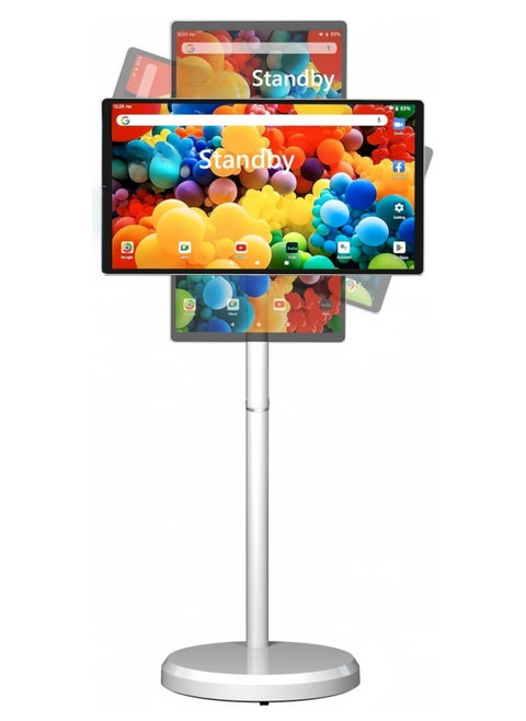 21.5-Inch Portable TV with Adjustable Floor Touch Screen Smart TV | 6G RAM+128G Storage, 6000aMh Battery 8H Video Play Time, White