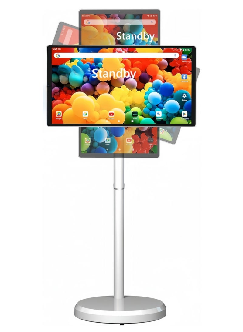 FlashHawk 21.5-Inch Portable TV with Adjustable Floor Touch Screen Smart TV | 6G RAM+128G Storage, 6000aMh Battery 8H Video Play Time, White  - Image 1