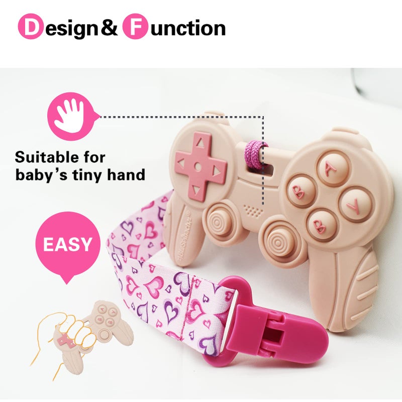 BIGSPINACH Cool Remote Game Control Teething Toy for Babies 0-6 6-12 Months,Game Controller Teether for Gamer Parents,Baby's First Valentines Day Gifts,Silicone Remote Chew Toysï¼ˆPink - Image 4