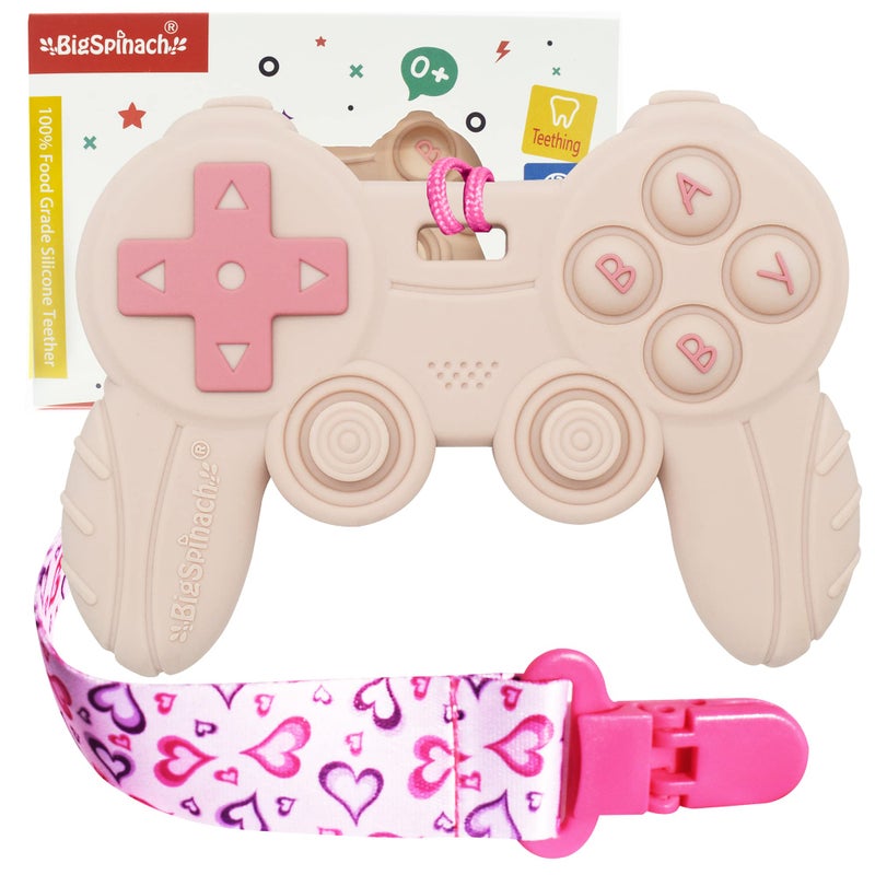 BIGSPINACH Cool Remote Game Control Teething Toy for Babies 0-6 6-12 Months,Game Controller Teether for Gamer Parents,Baby's First Valentines Day Gifts,Silicone Remote Chew Toysï¼ˆPink - Image 1