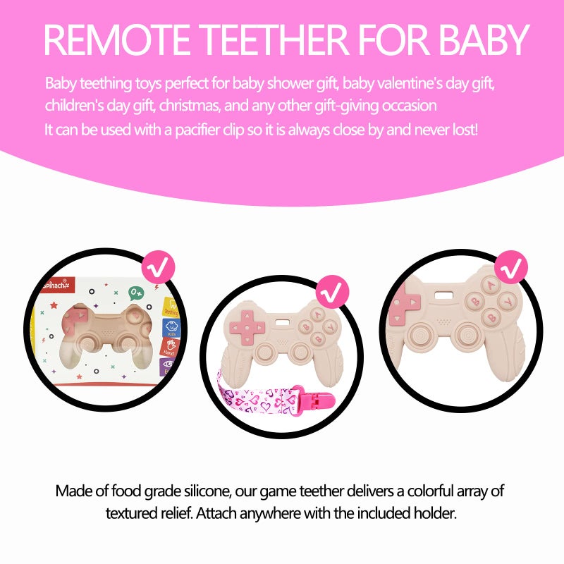 BIGSPINACH Cool Remote Game Control Teething Toy for Babies 0-6 6-12 Months,Game Controller Teether for Gamer Parents,Baby's First Valentines Day Gifts,Silicone Remote Chew Toysï¼ˆPink - Image 5