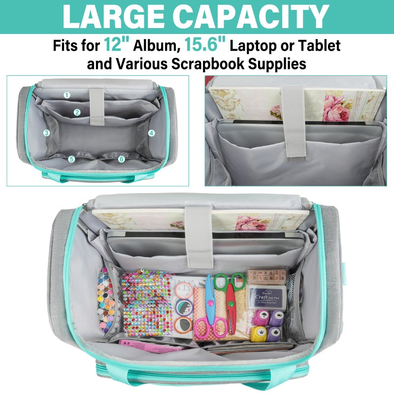 Jaffzora Craft Bag for Scrapbook Supplies, Large Scrapbook Tote with 15.6'' Laptop Sleeve, Art Supply Storage Bag with Multiple Pockets for Scrapbooking Tools, Gray - Image 2