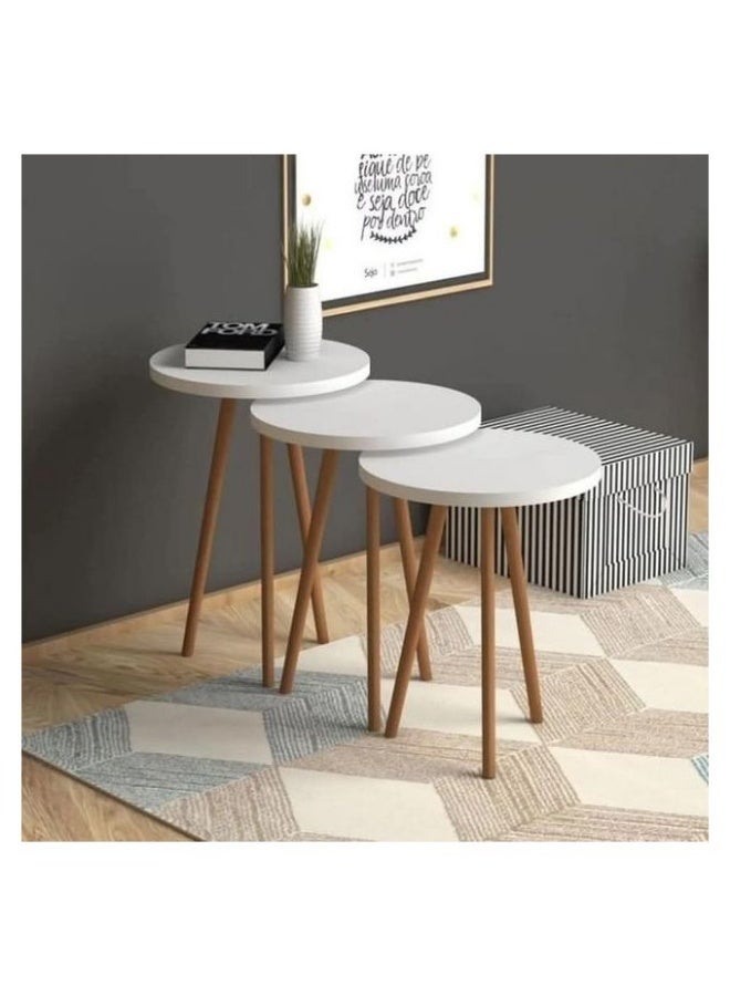 This set of 3 round white tables in different sizes combines practicality and beauty in every corner.