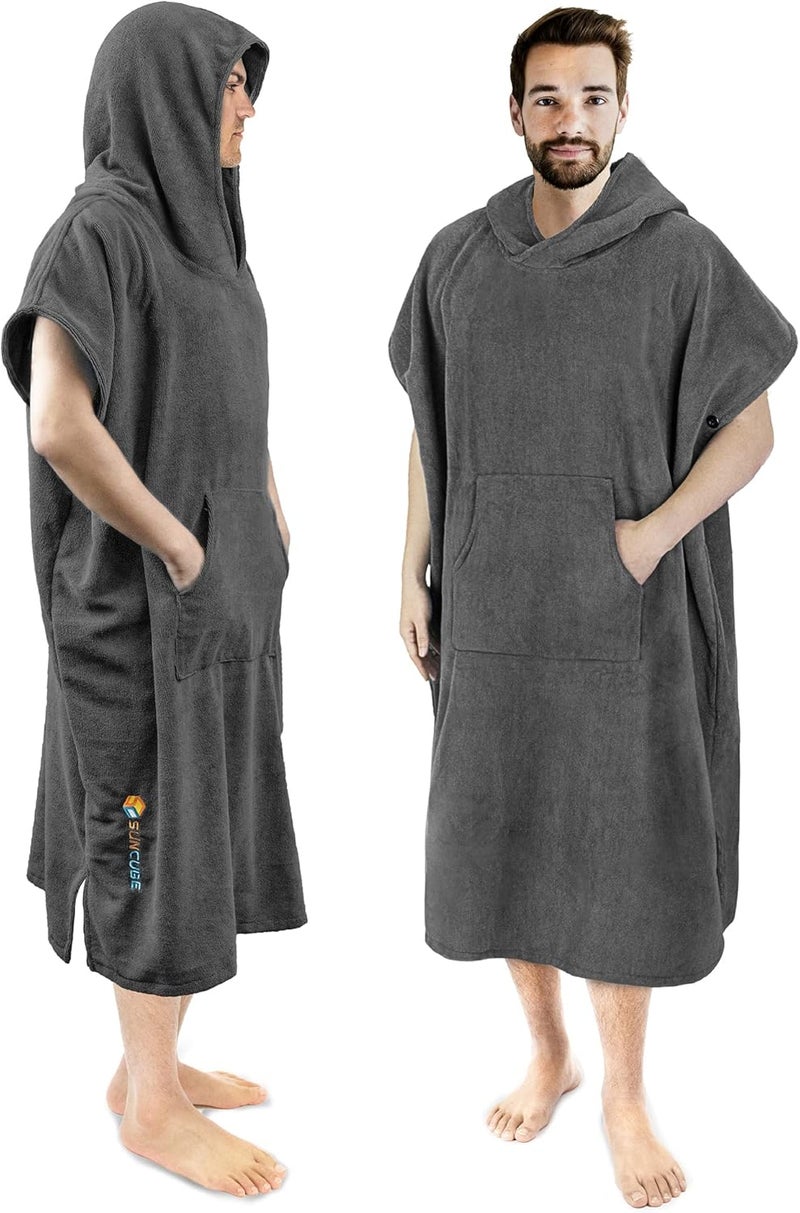Suncube SUN CUBE Surf Poncho Changing Robe with Hood | Absorbent Quick Dry Microfiber Wetsuit Changing Towel with Pocket for Surfing Men Women, Grey, One size - Image 1